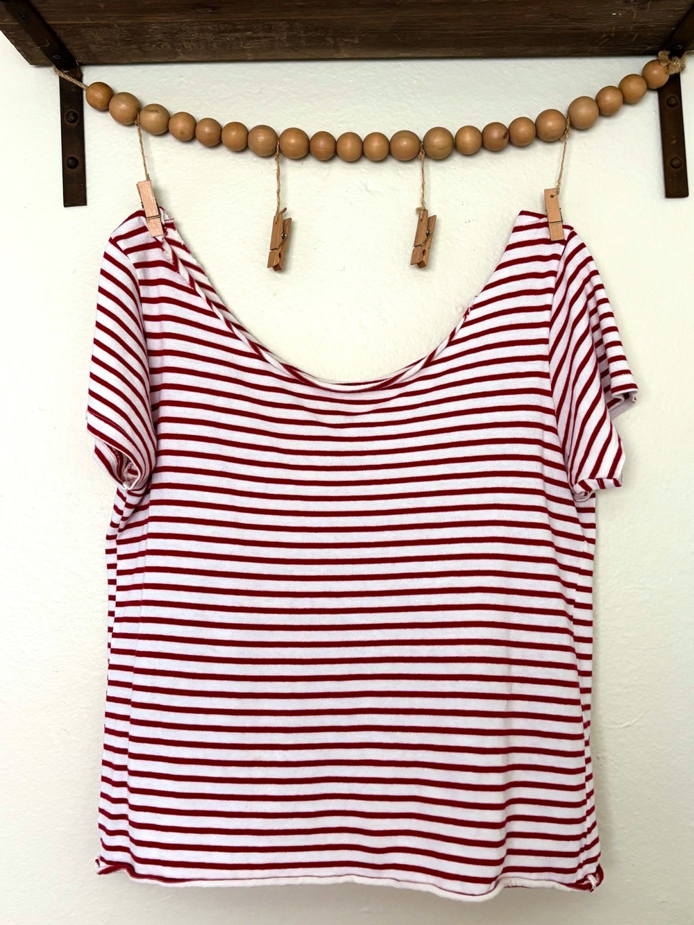 Brandy Melville Red & White Striped Short Sleeve Tee